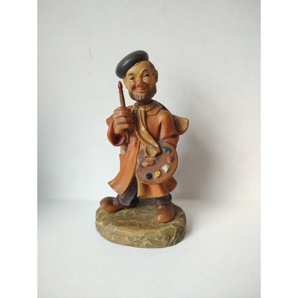 Anri wood carved Artist Painter statue 7" wooden Italy